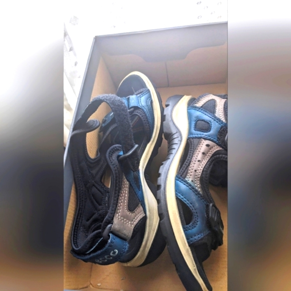 ECCO Yucatan 36 OffRoad Sandal in Blue 💙 Gray 🩶 Leather and Black neoprene